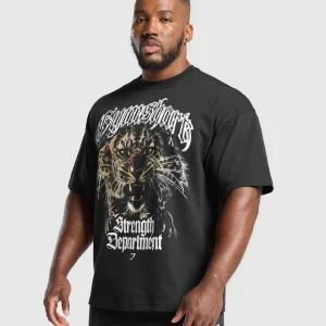 Clearance Gymshark Strength Department Animal Oversized T-Shirt Black