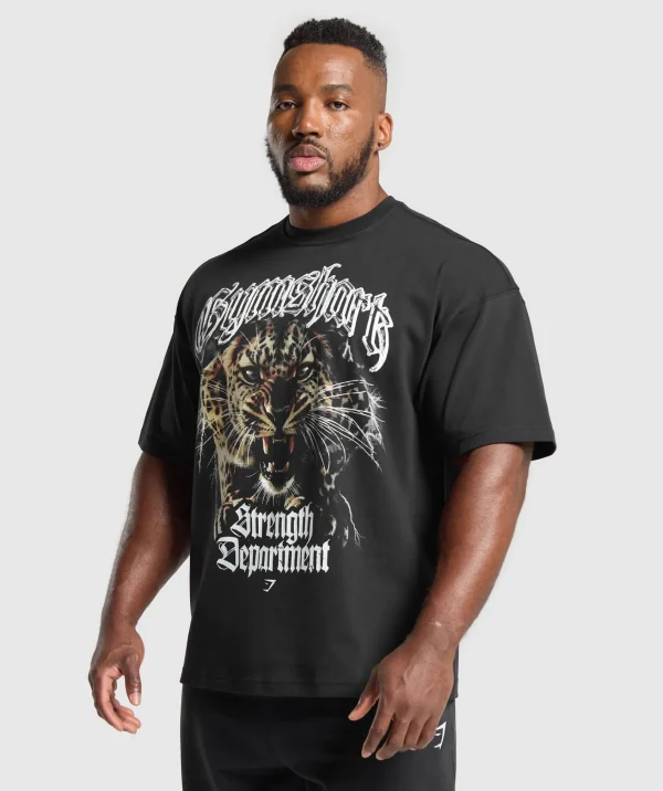 Clearance Gymshark Strength Department Animal Oversized T-Shirt Black