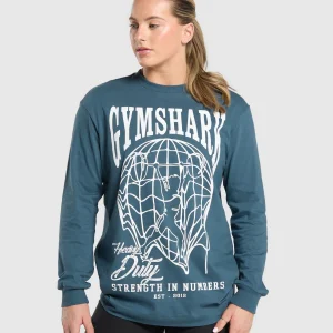 Clearance Gymshark Strength In Numbers Long Sleeve Top CargoBlue