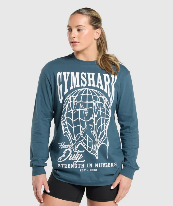 Clearance Gymshark Strength In Numbers Long Sleeve Top CargoBlue