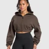 Hot Gymshark Superset Crop Zip Hoodie DeepBrown