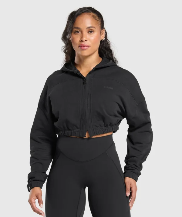 Hot Gymshark Superset Crop Zip Hoodie Black