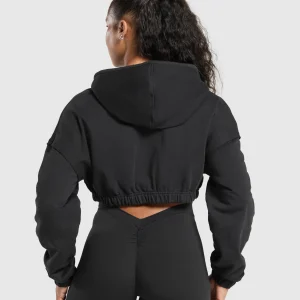 Hot Gymshark Superset Crop Zip Hoodie Black