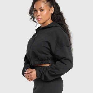 Hot Gymshark Superset Crop Zip Hoodie Black