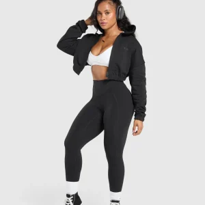 Hot Gymshark Superset Crop Zip Hoodie Black