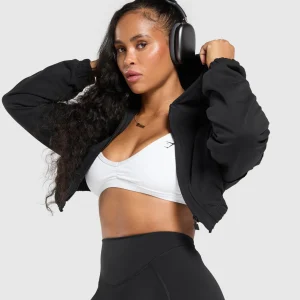 Hot Gymshark Superset Crop Zip Hoodie Black