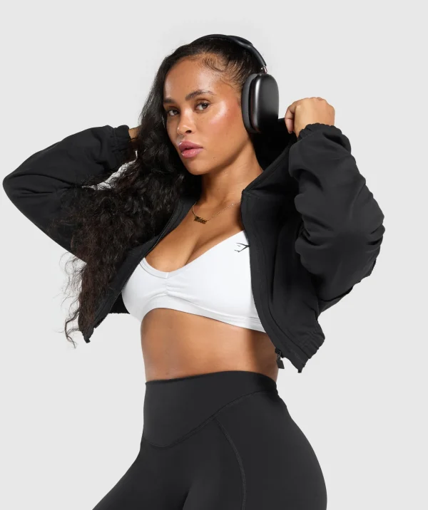 Hot Gymshark Superset Crop Zip Hoodie Black