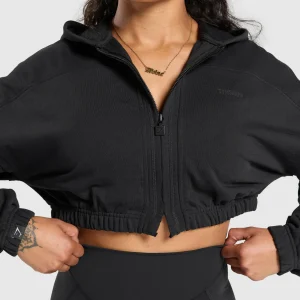 Hot Gymshark Superset Crop Zip Hoodie Black