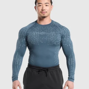 Clearance Gymshark Tectonic Long Sleeve T-Shirt CargoBlue/CoolBlue