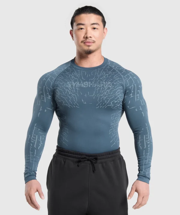 Clearance Gymshark Tectonic Long Sleeve T-Shirt CargoBlue/CoolBlue