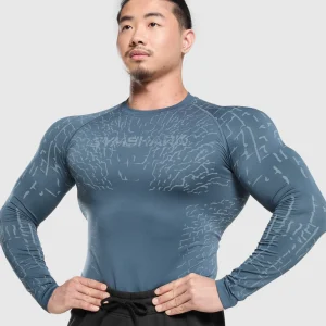 Clearance Gymshark Tectonic Long Sleeve T-Shirt CargoBlue/CoolBlue