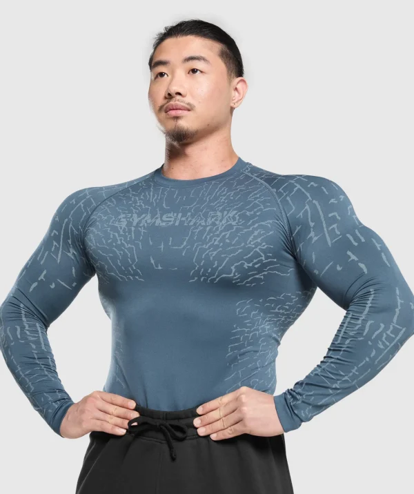 Clearance Gymshark Tectonic Long Sleeve T-Shirt CargoBlue/CoolBlue