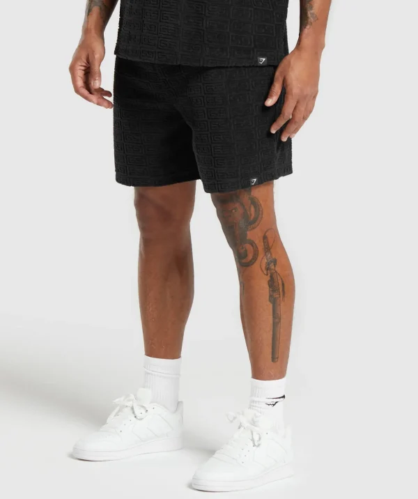 Online Gymshark Towelling 7" Shorts Black