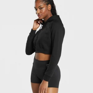 Clearance Gymshark Training Fleece Cropped Hoodie Black