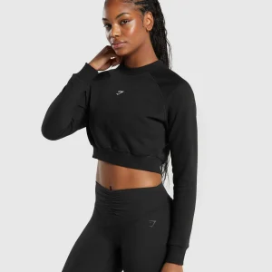 New Gymshark Training Fleece Cropped Sweatshirt Black