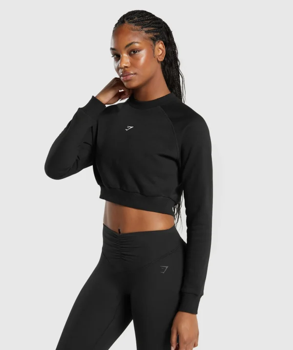 New Gymshark Training Fleece Cropped Sweatshirt Black