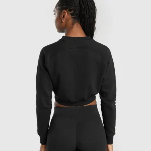 New Gymshark Training Fleece Cropped Sweatshirt Black