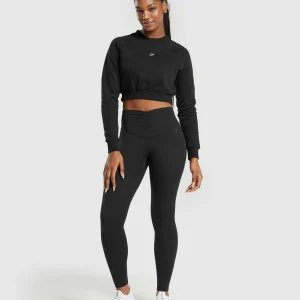 New Gymshark Training Fleece Cropped Sweatshirt Black