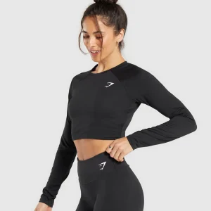 New Gymshark Training Long Sleeve Crop Top Black