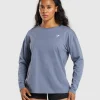 New Gymshark Training Oversized Cotton Long Sleeve Top IronBlue