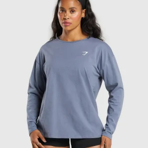 New Gymshark Training Oversized Cotton Long Sleeve Top IronBlue