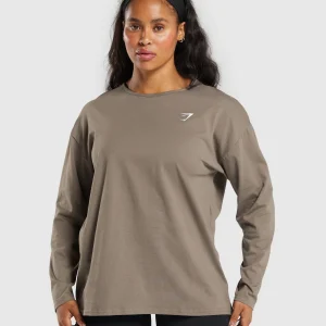 Fashion Gymshark Training Oversized Cotton Long Sleeve Top CamoBrown