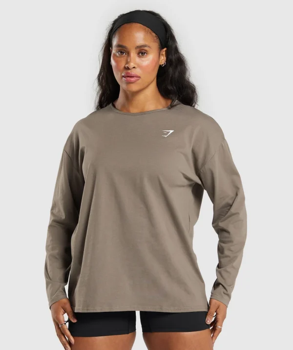 Fashion Gymshark Training Oversized Cotton Long Sleeve Top CamoBrown