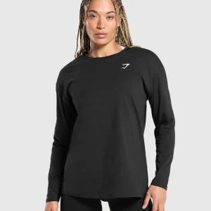 Fashion Gymshark Training Oversized Cotton Long Sleeve Top Black