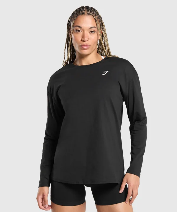 Fashion Gymshark Training Oversized Cotton Long Sleeve Top Black