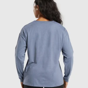 New Gymshark Training Oversized Cotton Long Sleeve Top IronBlue