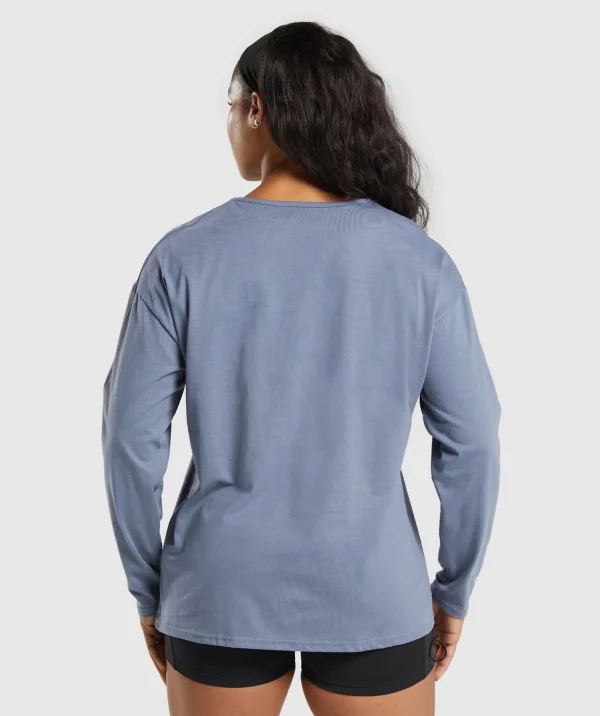 New Gymshark Training Oversized Cotton Long Sleeve Top IronBlue