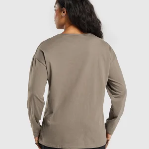 Fashion Gymshark Training Oversized Cotton Long Sleeve Top CamoBrown