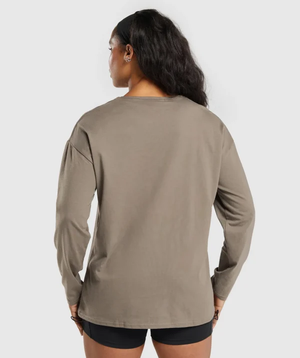 Fashion Gymshark Training Oversized Cotton Long Sleeve Top CamoBrown