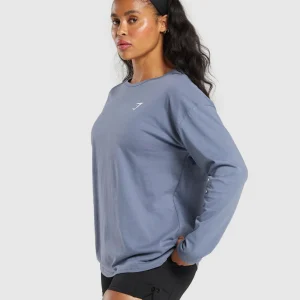 New Gymshark Training Oversized Cotton Long Sleeve Top IronBlue