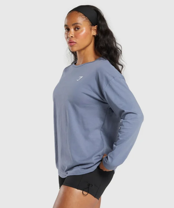 New Gymshark Training Oversized Cotton Long Sleeve Top IronBlue