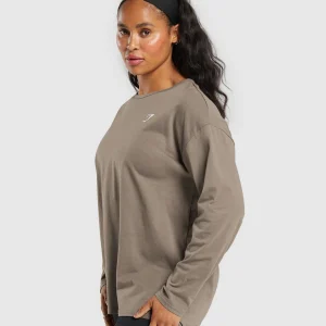 Fashion Gymshark Training Oversized Cotton Long Sleeve Top CamoBrown