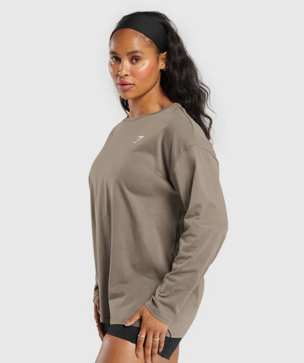 Fashion Gymshark Training Oversized Cotton Long Sleeve Top CamoBrown