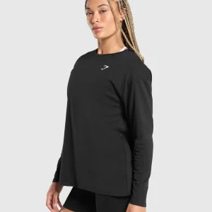 Fashion Gymshark Training Oversized Cotton Long Sleeve Top Black