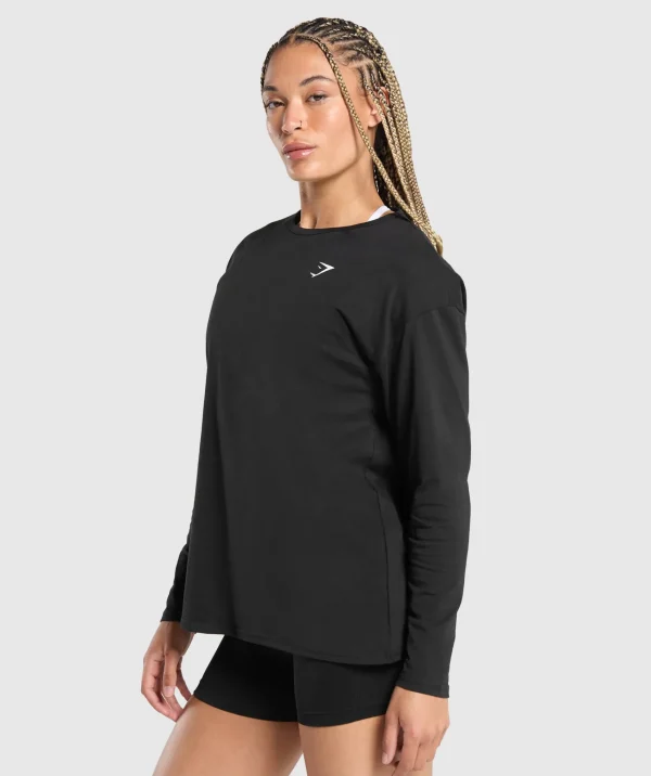 Fashion Gymshark Training Oversized Cotton Long Sleeve Top Black