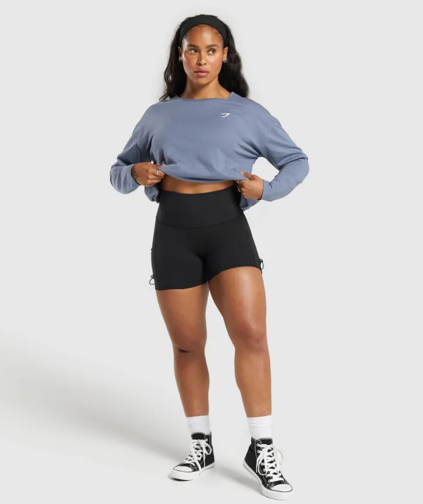 New Gymshark Training Oversized Cotton Long Sleeve Top IronBlue