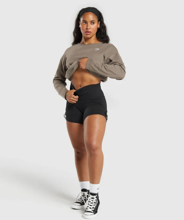 Fashion Gymshark Training Oversized Cotton Long Sleeve Top CamoBrown