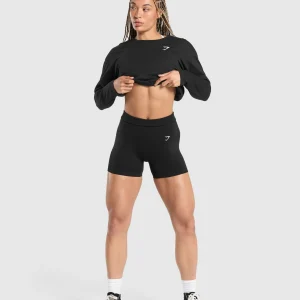 Fashion Gymshark Training Oversized Cotton Long Sleeve Top Black