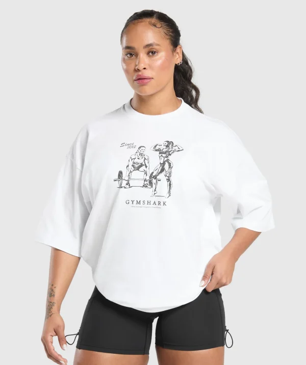 Hot Gymshark Two Strong Women Oversized T-Shirt White