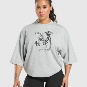 Hot Gymshark Two Strong Women Oversized T-Shirt LightGreyCoreMarl