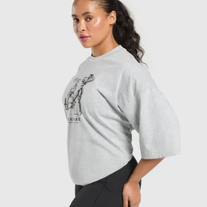 Hot Gymshark Two Strong Women Oversized T-Shirt LightGreyCoreMarl