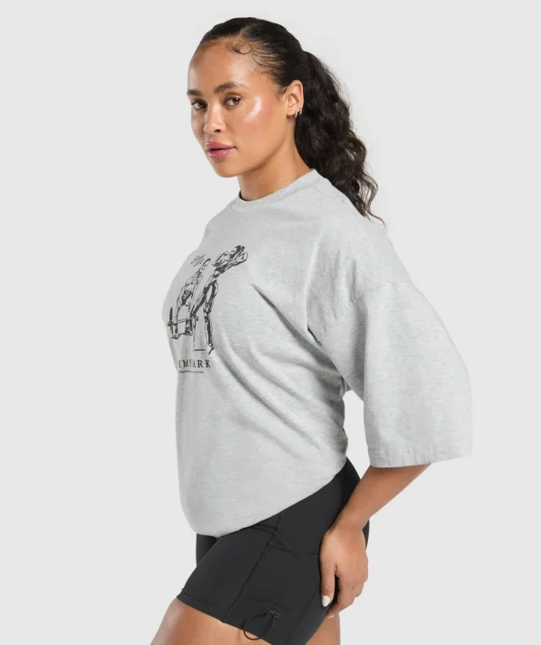 Hot Gymshark Two Strong Women Oversized T-Shirt LightGreyCoreMarl