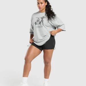 Hot Gymshark Two Strong Women Oversized T-Shirt LightGreyCoreMarl