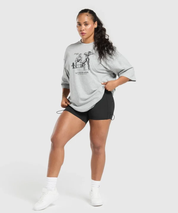 Hot Gymshark Two Strong Women Oversized T-Shirt LightGreyCoreMarl