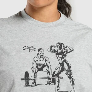 Hot Gymshark Two Strong Women Oversized T-Shirt LightGreyCoreMarl