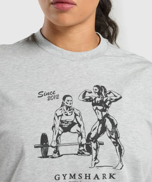 Hot Gymshark Two Strong Women Oversized T-Shirt LightGreyCoreMarl